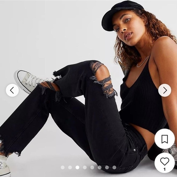 WE THE FREE MAGGIE MIDRISE STRAIGHT-LEG WASHED, 100% COTTON , BLACK, SIZE 26 - Picture 3 of 7